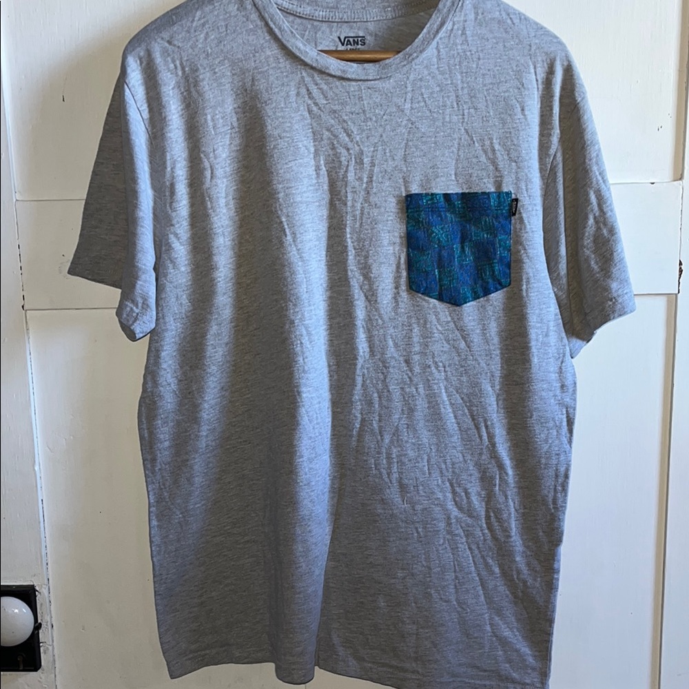 Vans Short Sleeve Gray T-Shirt Blue Print Pocket Size Large L